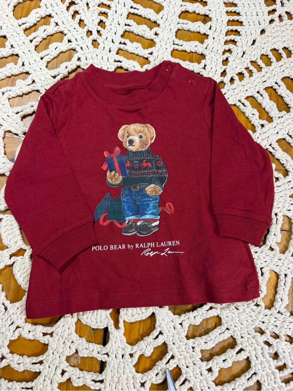 Polo Ralph Lauren Baby Polo Bear Christmas Holiday Red Shirt 70 6-9M